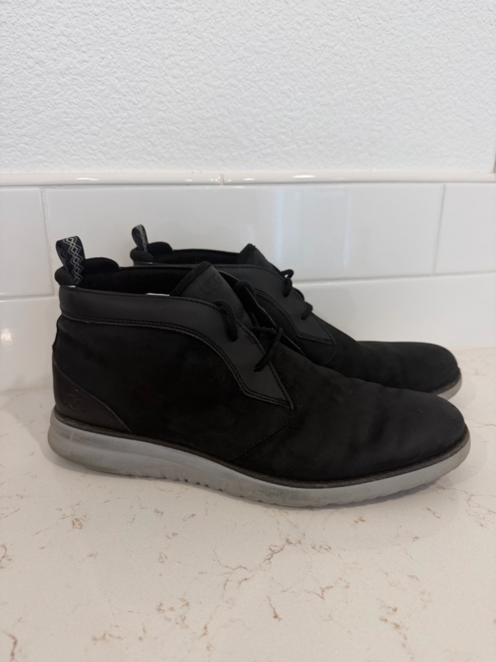 UGG Men's Black Chukka Boots with Light Gray Sole Size 11.5